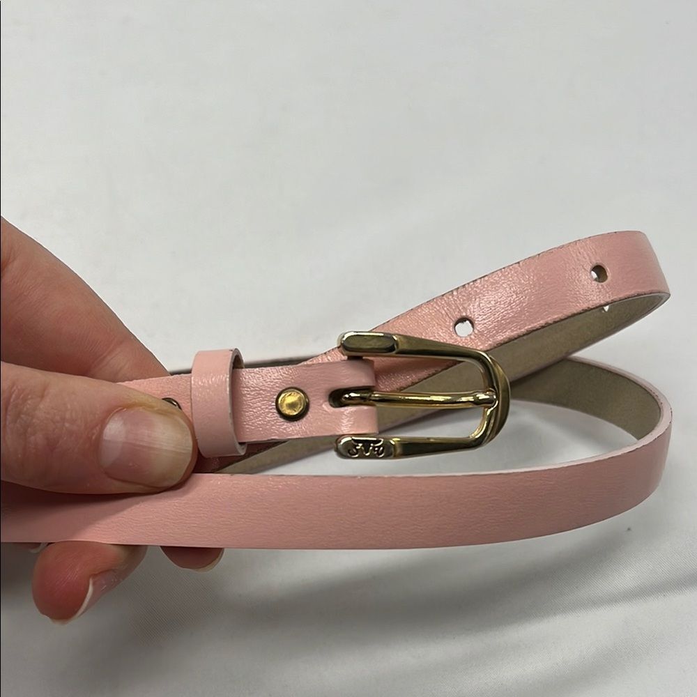 Pink Leather Skinny Belt
